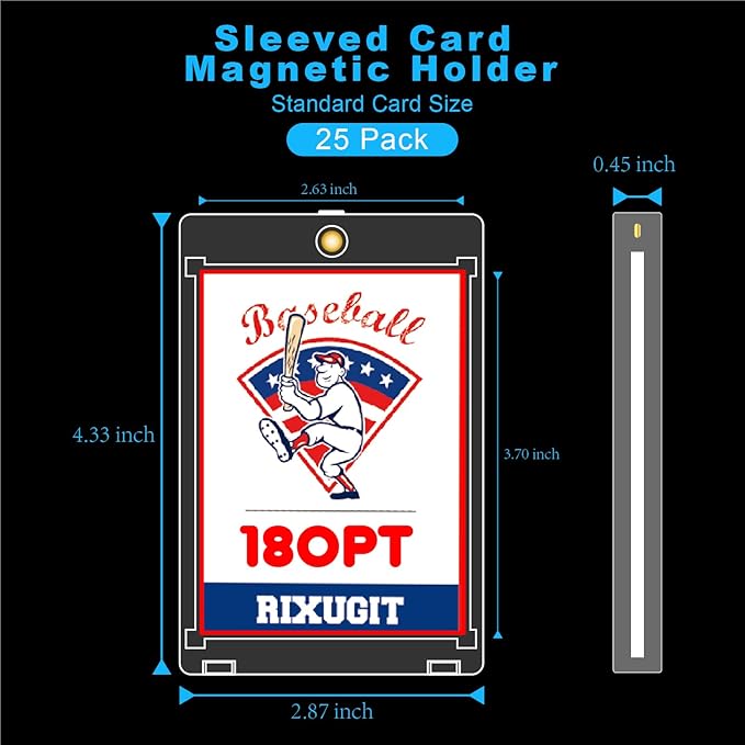 25-Pack 180pt Sleeved Card Magnetic-Holders - One Touch Card Holder, Fits Sleeved Card First, Magnet Card Case, Inner Size 2.63″×3.70″, Clear Hard Case for Trading Cards, Sports Card, Games Cards ﻿