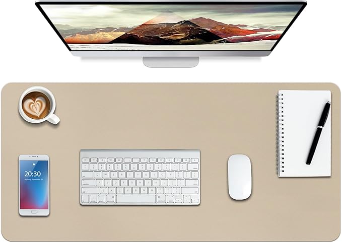Boutilon Leather Desk Pad Protector,Non-Slip Mouse Pad,Laptop Desk Pad,Office Mouse Mat,Waterproof Leather Desk Blotter,Desk Writing Pad for Office and Home (S-Beige,24"x 14")