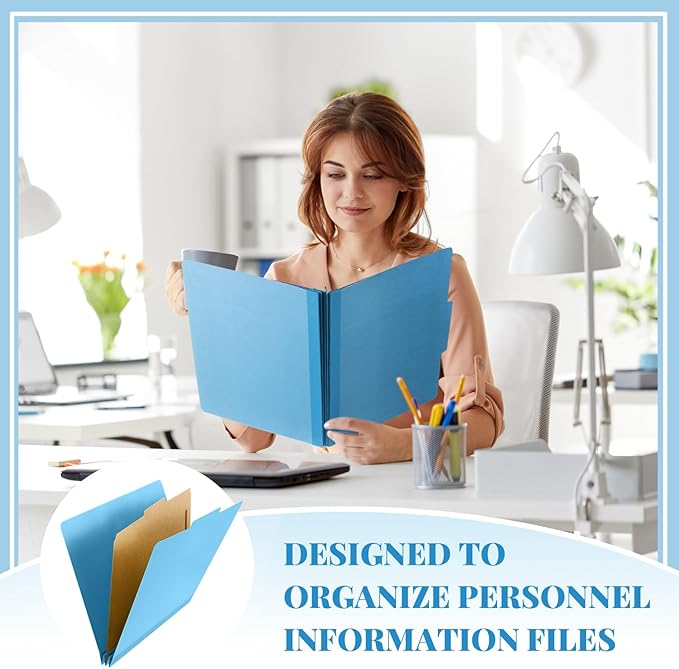 Skyygemm 24 Pcs Classification Folders Letter Size, 1 Divider Pressboard File Folder with Fasteners, Expanding File Organizer Bulk for School Teachers, Office Employee, Coworker, Staff (Blue)