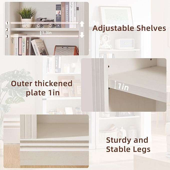 RWYHG 70" White Tall Bookshelf Set of 3,5-Tier Thick Wooden Book Shelf with Adjustable Shelves,Free Standing Farmhouse Bookcase with Open Display Storage,Floor Vintage Bookshelves for Living Room