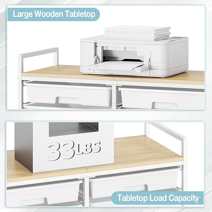 Rolling Storage Cart with 12 Drawers, Wooden Tabletop Utility Cart for Craft Storage, Art Supply Storage & Home Office Organization, Teacher Cart with Wheels for Classroom, School (White)