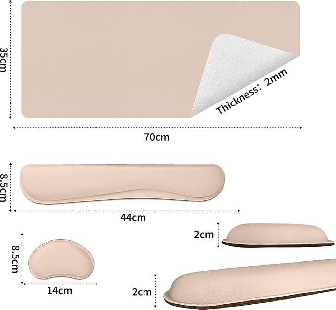 Bloss Leather Desk Pad and Keyboard Wrist Rest, Large Mouse Pad + Keyboard Pad+Mouse Wrist Support, Non-Slip Desk Mat Protector for Office, Home(27.6" x 13.8", Beige)