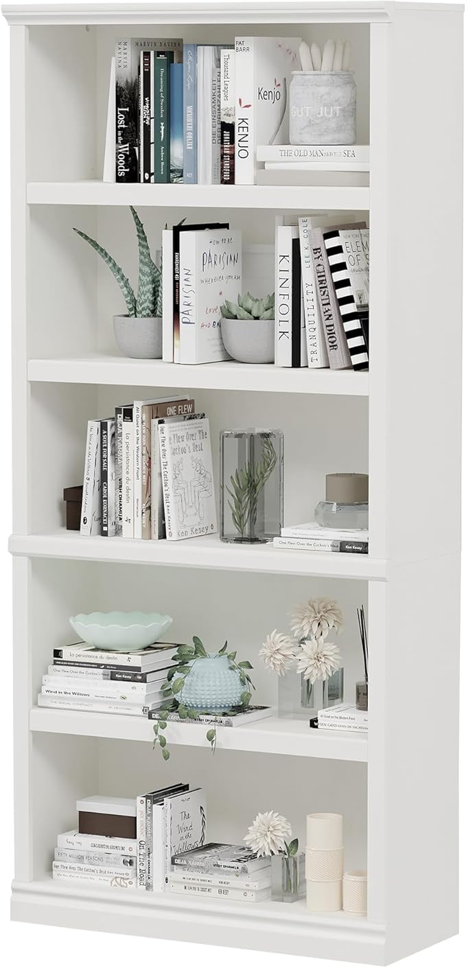Bevfint 70-Inch Tall White Bookcase, 5 Tiers Shelves Open Storage Bookshelf, 33 in Wide Anti Tipping Indoor Furniture, Book Cases for Home Library Office Bedroom School