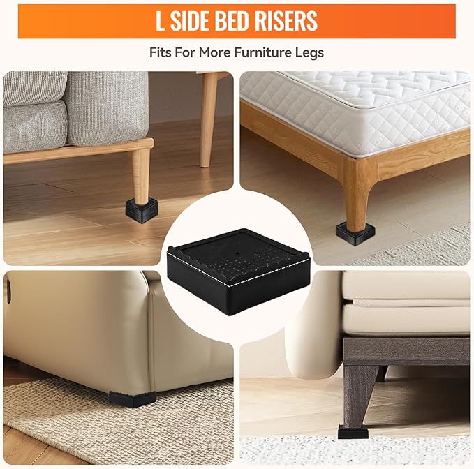 Furniture Risers Heavy Duty Adjustable Bed Risers Blocks Lift 4, 3, 2 inches for Couch, Sofa, Table, Desk, Chair Legs, Refrigerator, Washing Machine Support up to 4000 pounds (Black 4 Pack, 4 inch)