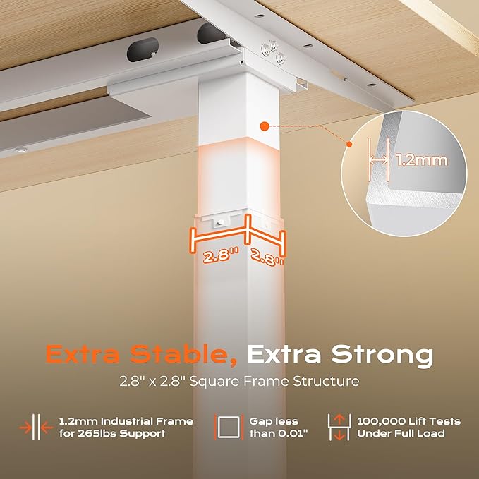 Huuger Dual Motor Electric Standing Desk Frame, Sit Stand up Desk Leg for 47.2” to 86.6” Desktop, Computer Desk Leg with Cable Tray, 3 Memory Height Presets, 2 Hooks, White Frame Only