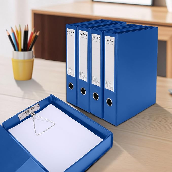 HUA JIE A4 Storage File Boxes Plastic Archives Cases with Clip, PVC File Folder Organizer Document Storage Filing Box for office,32.5×6.5×24 cm, Blue(Pack of 6)