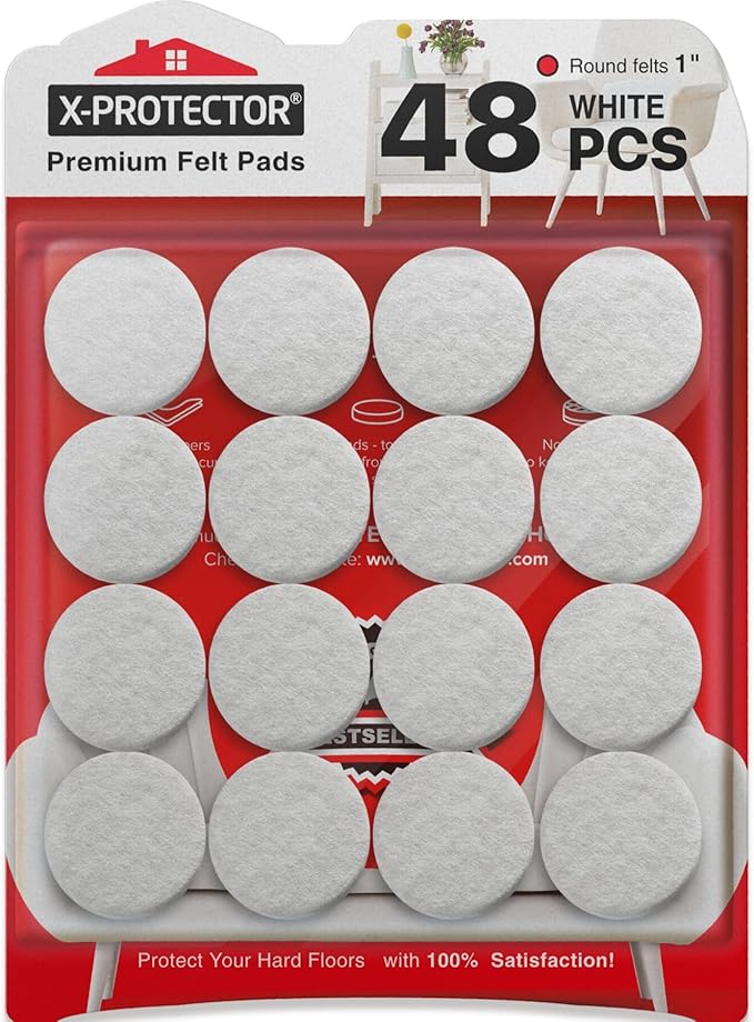 Felt Furniture Pads X-PROTECTOR - 48 Premium Felt Pads Floor Protector - Chair Felts Pads for Furniture Feet Wood Floors - Best Furniture Pads for Hardwood Floors - Protect Your Hard Floors! (White)