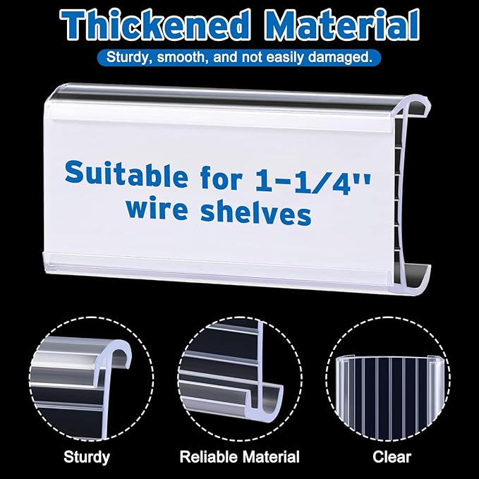 100 Pcs Wire Shelf Label Holder with Paper Inserts, Compatible with 1-1/4 Inch Shelves, Plastic Shelf Tags for Wire Shelving Label Clips with Label Paper Removable Wire Rack Label Holder Display Clip