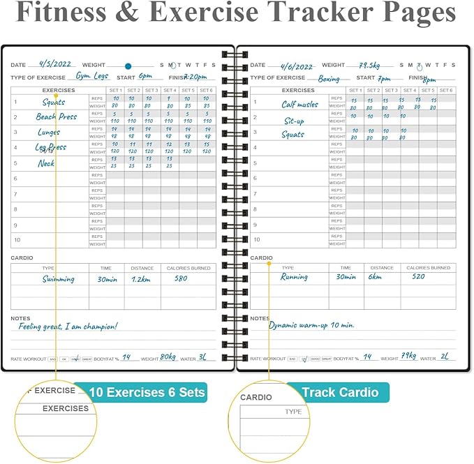 Fitness Journal for Women & Men,A5 Workout Journal/Planner Daily Exercise Log Book to Weight Loss, Gym, Muscle Gain, Bodybuilding Progress, 5.8"x8.3", Black