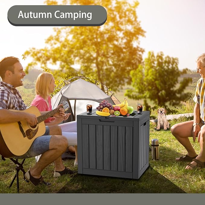 Decksplore 35 Gallon Outdoor Storage Box Waterproof Lockable Resin Deck Box Large, Patio Storage Bin for Pool Accessories Cushion Furniture, Garden Tools, UV-Resistant Outside Delivery Black