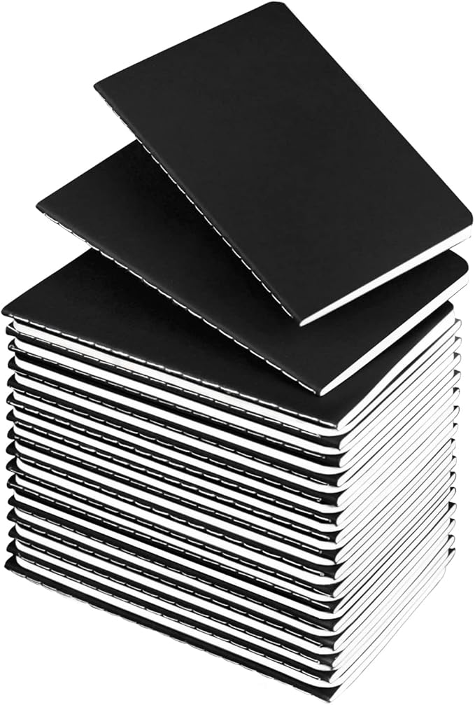 Lzerking Mini Notepads Bulk 36 Pack Small Journal Pocket Notepad-Black Cover Notebooks 3.5 x 5.5 Inches, 30 Sheets/60 Pages, for Kids to Writing