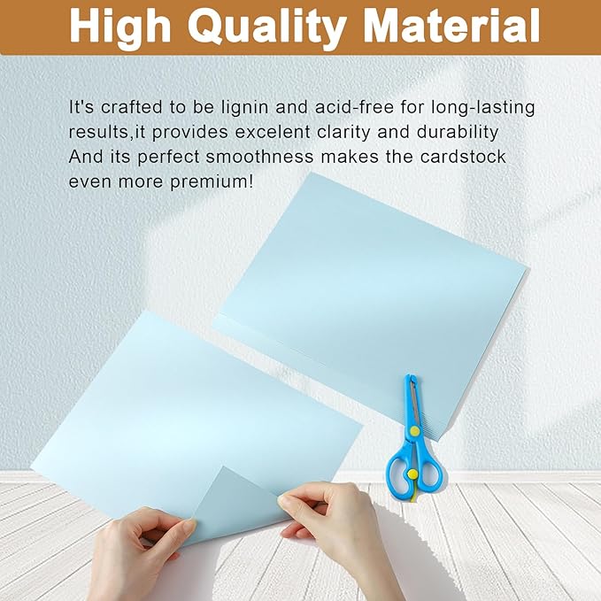 Silunkia 120 Sheets Light Blue Shimmer Cardstock 8.5 x 11 Certificate Paper, 250gsm/92lb Thick Craft Paper Light Blue Card Stock for DIY Cards Making, Greeting Cards, Wedding Invitations, Menus