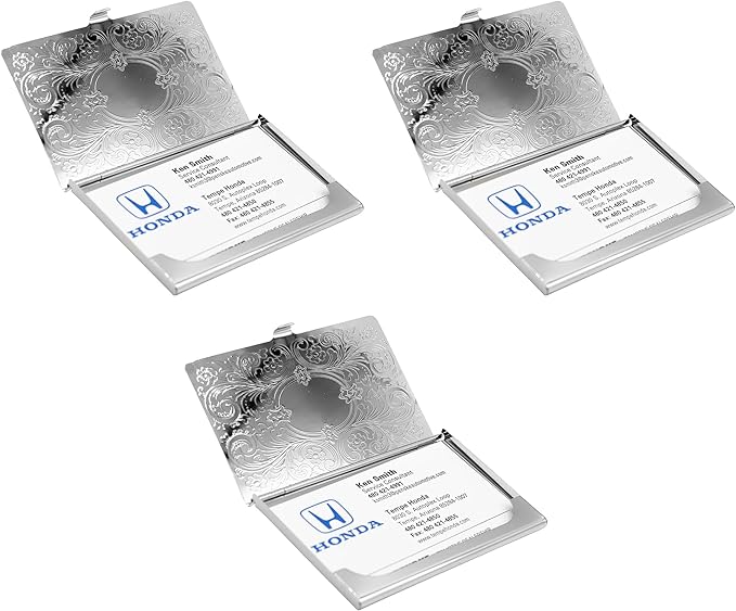 Stephanie Imports Set of 3 Slim & Minimalist Metal Business Card Holder Unisex Case (Silver Victorian)