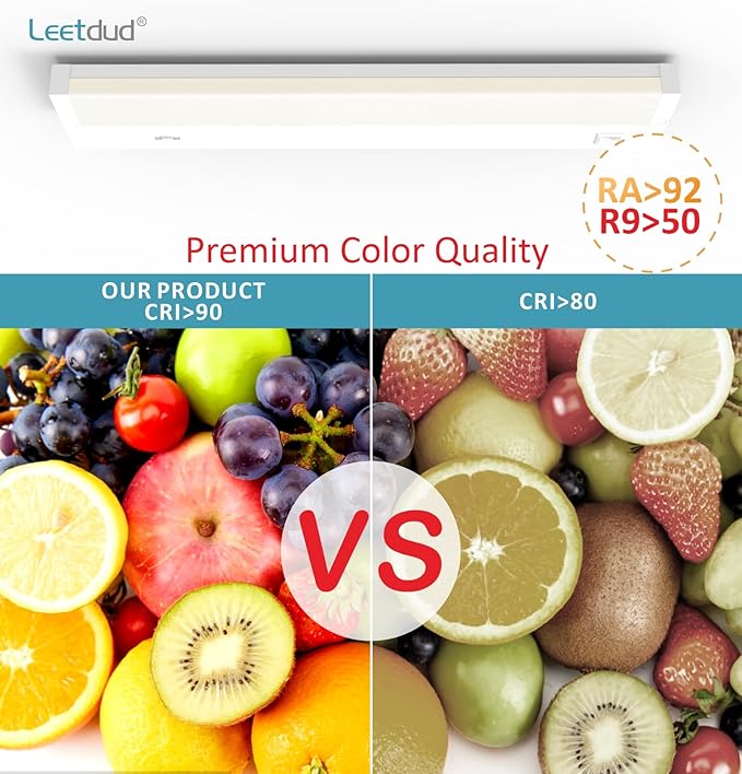Leetdud LED Under Cabinet Lighting Hardwired or Plug in, 16 Inch 8W, Dimmable 5 Color 2700K/3000K/3500K/4000K/5000K, Linkable Eyes Care Design Counter Lights for Kitchen, Sink, ETL Listed, White
