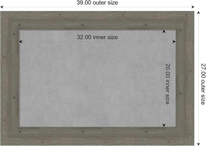 Amanti Art Grey Framed Magnetic Board 27x39 Large Vision Board for use with Magnets, 100% Metal Sheet to Display Items as Office Decor or for Home Organization in mudroom, Kitchen or Kids Room