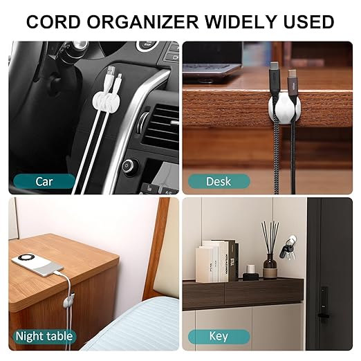 16Pack White Desk Cable Management,Adjustable Cord Organizer Cable Clips,Cable Organizer for Cords Phone Charger/PC/TV,Ideal Cord Holder for Nightstand/Wall/Desk/Office/Home/Car
