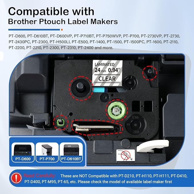 Labelife TZ Tape 24mm 0.94 Laminated Clear TZe-151 Compatible with Brother P Touch TZe Label Tape 1 Inch Label Maker Tape TZe151 for Brother PT-D600 PT-D610BT PT-P710BT PT-P700 PT- P910BT, 5-Pack