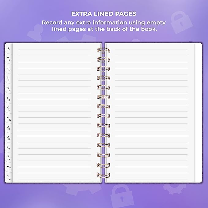 Clever Fox Password Book Spiral – Internet Address & Password Organizer with Laminated Alphabetical Tabs – Password Keeper Journal – Hardcover, Medium Size, 6.1x7.7” (Purple)