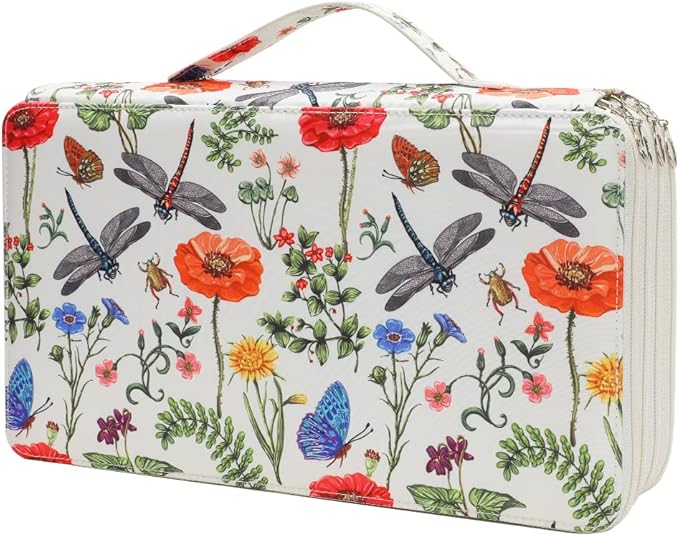 Vomgomfom Colored Pencil Case - 300 Slots Pencil Holder with Zipper Closure Twill Fabric Large Capacity Pencil Case for Watercolor Pens or Markers (White)