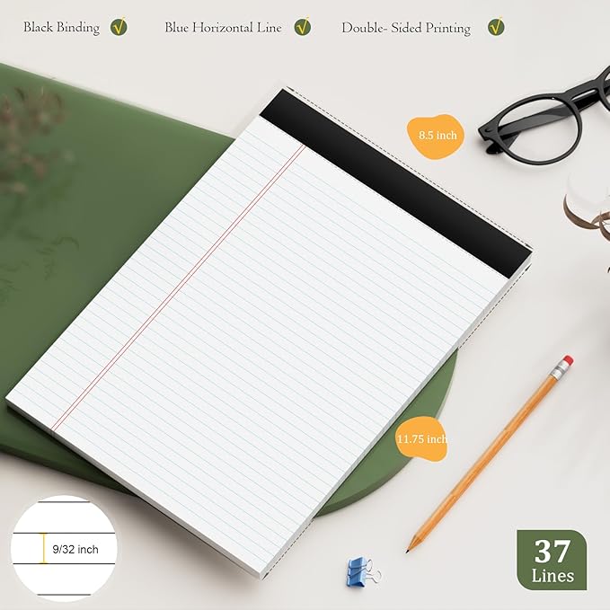 AILZFEI 12 Pack of Legal Pads 8.5 x 11.75 College Ruled Notebook White Paper Note Pad Narrow Ruled 30 Sheets Notepads Perforated Writing Pad Clear Print 8x11 Legal Pads Pads of Paper