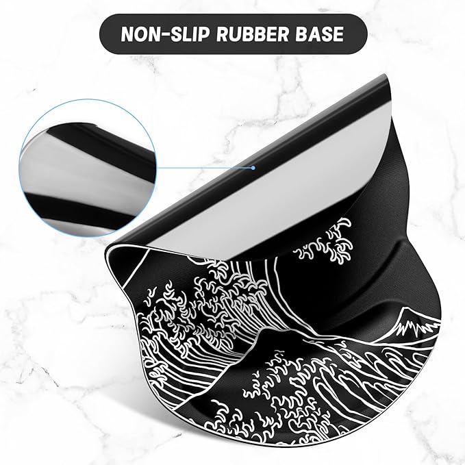 ITNRSIIET Ergonomic Mouse Pad with Gel Wrist Support Small Wrist Rest Smooth Surface Non-Slip PU Base Comfortable Office Supplies Pain Relief, 8.7 x 7.2 inches, Rolling Wave