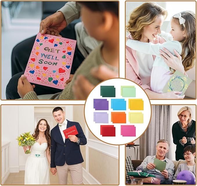 Silunkia 10 Assorted Colors Blank Flat Cards and Envelopes 5 x 7 Heavyweight Single Panel Cardstock and A7 Envelopes Printable Self Seal 20 Packs for Wedding Invitations, Birthday, DIY Greeting Cards
