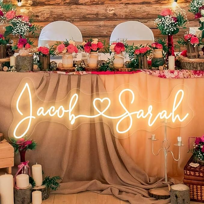 BUIZZEUOIV Custom Neon Sign, Neon Sign Customizable Large LED Wedding Neon Name, Custom Light Signage Personalized for Wedding Anniversary, Light Up Sign for Christmas Party Gift