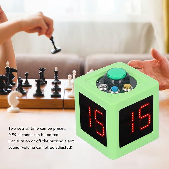 Green Rechargeable Cube Timer 1.4 Inch 4 Sided LED Digital Countdown Clock Stopwatch US Plug 100-240V for Recreational Games Study Meeting