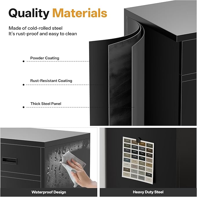 TaskStorz Metal Storage Cabinet 36" H, Garage Storage Cabinet with 2 Lockable Doors and 1 Drawer, Steel File Cabinets with Adjustable Shelves for Home Office, Garage, School, Apartment, Warehouse