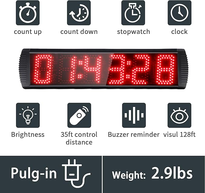 Portable 5 inch High 6 Digits LED Race Clock with Tripod for Running Events, Countdown/up Digital Race Timer, 12/24-Hour Clock,LED Stopwatch by Remote Control