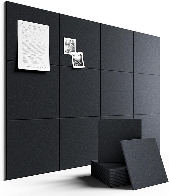 Fluxynara Large Felt Bulletin Board 48" x 36" Cork Board Alternative-12 Pack with 70 Safe Removable Adhesive Tabs, Cork Boards for Walls for Home Office Classroom Pin Board - Deep Charcoal Blue