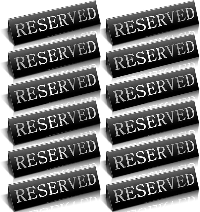 Peryiter 12 Pcs Table Top Reserved Sign Metal Reserved Table Tent Signs Double Sided Guest Reservation Seat Indicators for Wedding Restaurant Family Ceremony Events, 5.91 x 3.15 Inches(Black)