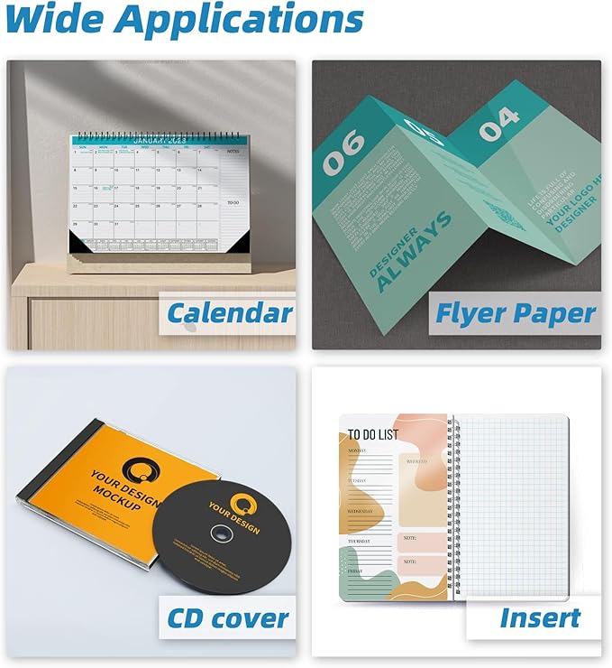 Uinkit 100 sheets Photo Paper Glossy Double Sided 8.5x11 Inkjet 37lb 140gsm Dye ink Thin Photo Picture Flyer Calendar Magazine CD Cover letter