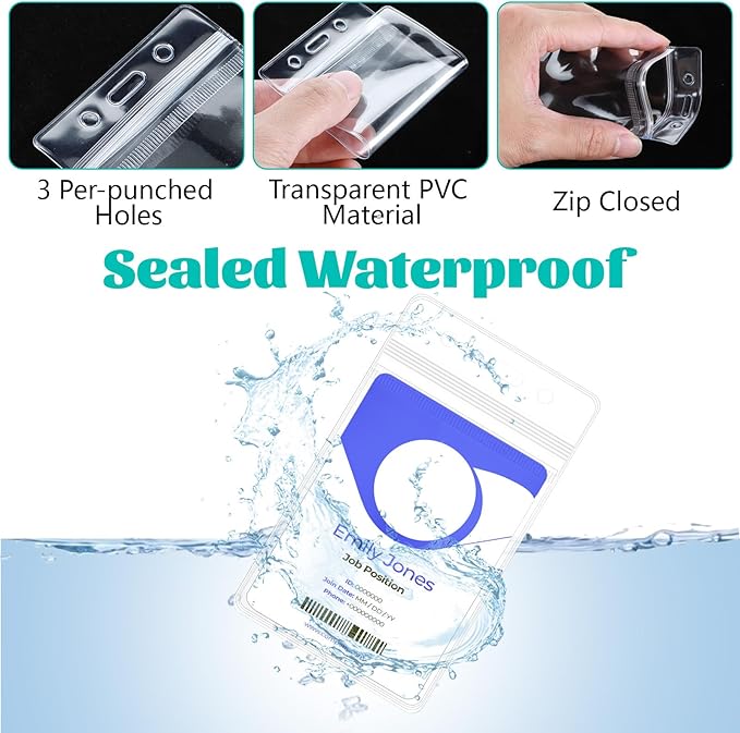 200Pcs Badge Holder Plastic ID Badge Holder Clear Vertical ID Card Holder 2.5" x 4.5" Waterproof Name Badge Holders for ID Card/Credit Card/Student Card