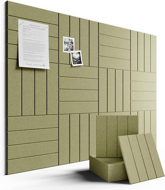 Fluxynara Large Felt Bulletin Board 48" x 36" Cork Board Alternative-12 Pack with 70 Safe Removable Adhesive Tabs, Cork Boards for Walls Cork Board for Home Office Classroom Pin Board (Olive Green)