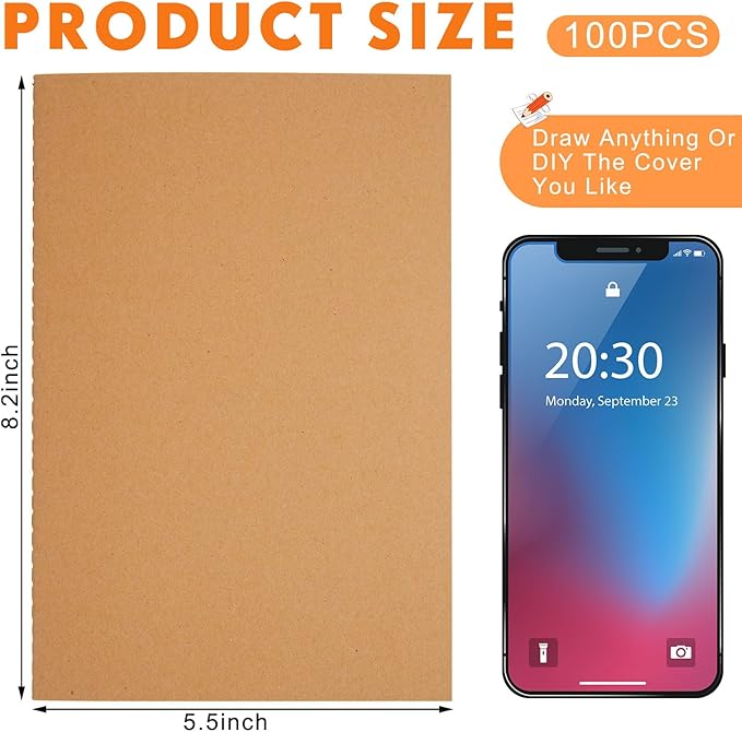 Mimorou 100 Pcs Journals Notebooks Bulk - Kraft Softcover A5 Small Notebooks 5.5 Inch x 8.3 Inch Notepads with 60 Page 30 Sheet for Writing Sketch Travel Office Supplies(Brown,Grid)