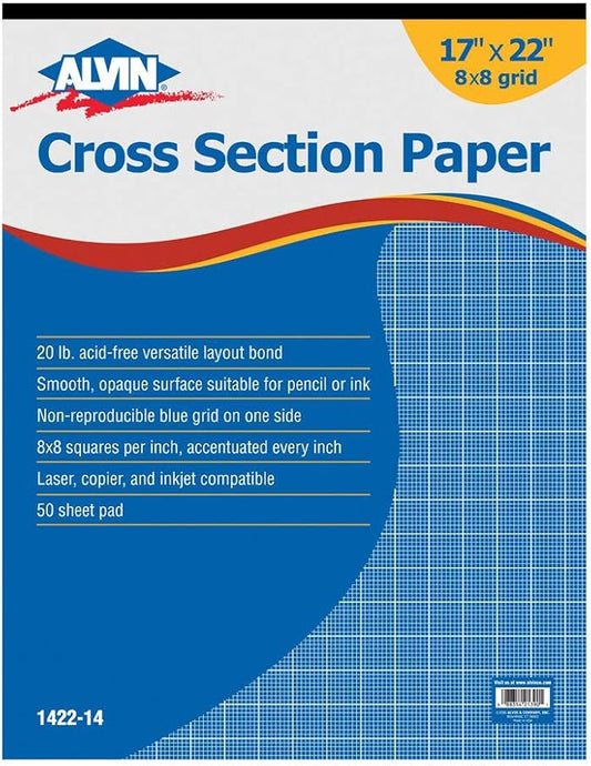 ALVIN Cross Section Graph Paper Pad 17" x 22" Model 1422-14 Drafting and Graph Paper Suitable for Pencil and Ink Printer Compatible 8" x 8" Grid - 50 Sheet Pad 17" x 22"