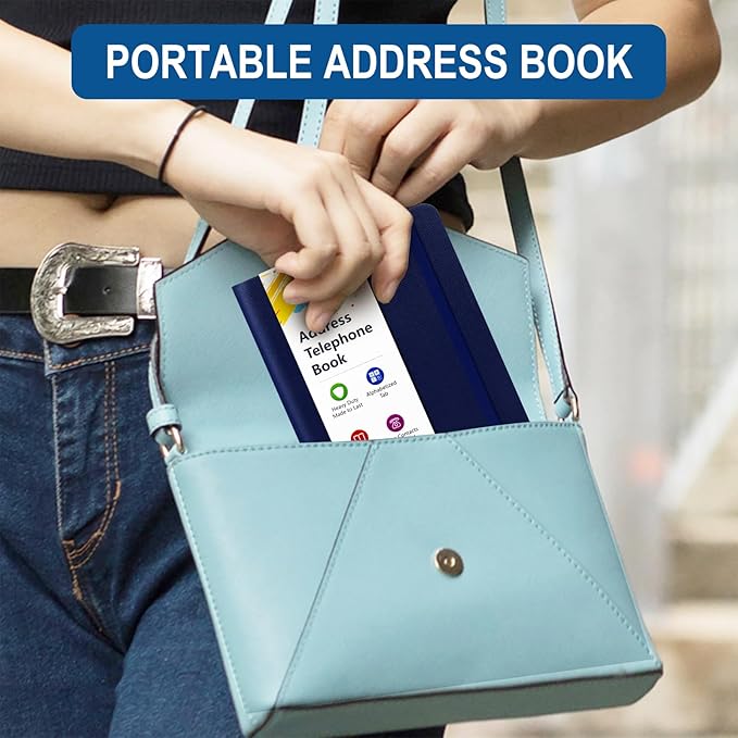 BLESWIN Address Book – Telephone and Address Book with Alphabetic Tabs for Safely Storing Contacts, Small-Sized (6.1″ x 4.7″) Hardback Cover – Dark Blue