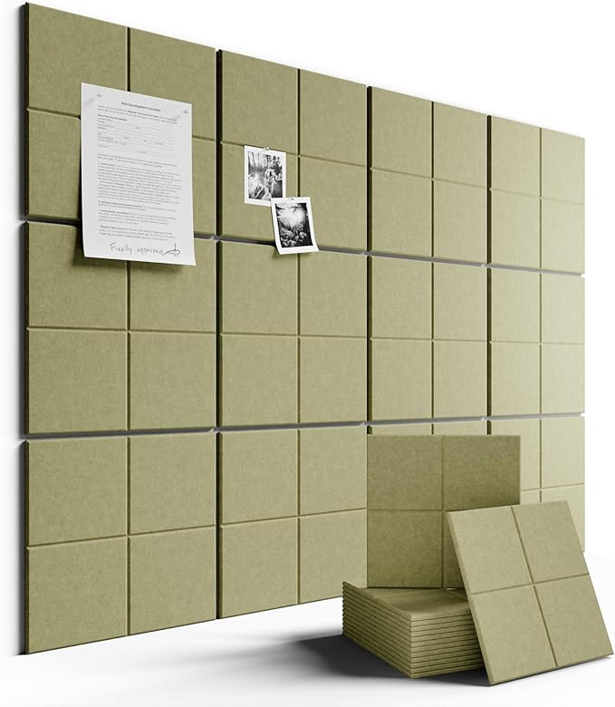 Fluxynara Large Felt Bulletin Board 48" x 36" Cork Board Alternative-12 Pack with 70 Safe Removable Adhesive Tabs, Cork Boards for Walls Cork Board for Home Office Classroom Pin Board (Olive Green)