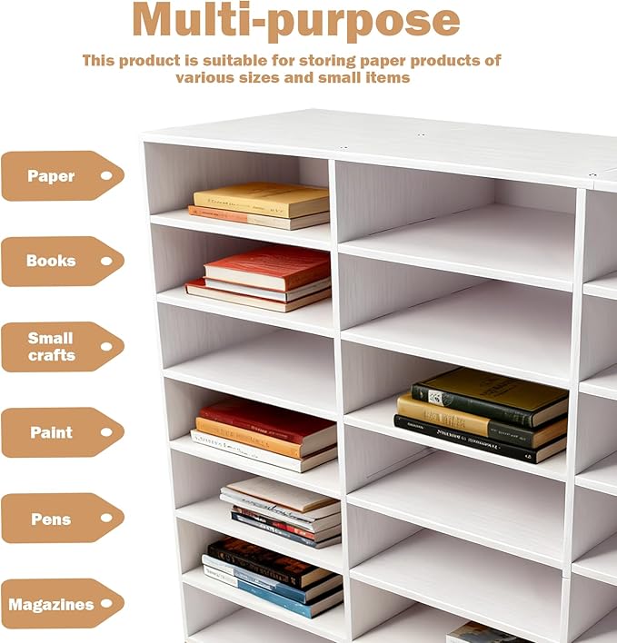 TUSAUW Literature Organizer, 21 Compartments Classroom Mailbox, Desktop File Sorter Mail Center, Paper and Mail Sorter Organizer for Office, Home, Classroom, or Mailrooms Organization, White