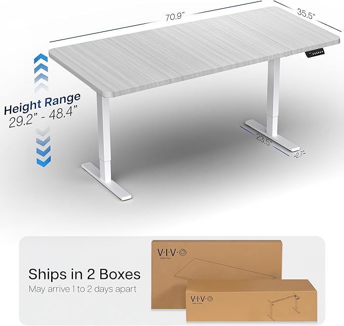 VIVO Electric 71 x 36 in Standing Desk, Memory Height Adjustment, 1B Series, Holds 220 lbs, Dark Gray Top White Frame, DESK-KIT-1W7G-36