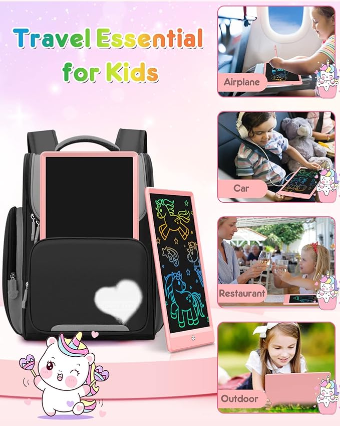 FLUESTON LCD Writing Tablet, Doodle Board Toys Gifts for 3-8 Year Old Girls Boys, 10 Inch Colorful Electronic Board Drawing Pad for Kids, Christmas Gifts for Toddler Educational Learning Travel, Pink