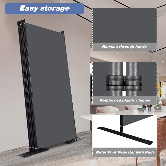 CHOSENM Room Divider, 6 Panel Folding Privacy Screens with Wider Support Feet, 6 Ft Portable Room Partition for Room Separator, 204" W X 71" H, Grey