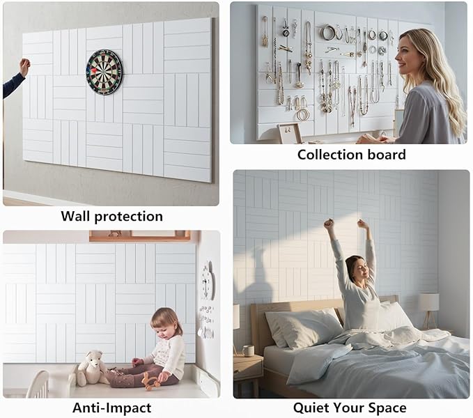 G Gamit Large Felt Wall Tiles Bulletin Board 59”x36”,Large Cork Board Alternative with 60 Pushpins, 15-Pack Felt Pin Board with 112 Safe Removable Adhesive Tabs for Home Office School (White)