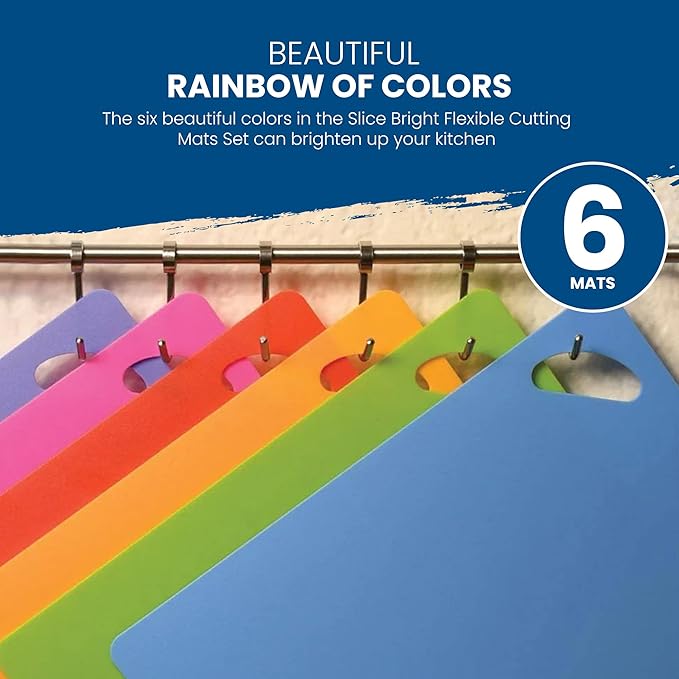 Chef's Vision Flexible Cutting Mats - Set of 6 Non-Slip, Color-Coded Kitchen Mats - 15' x 12' Flexible Cutting Boards for Safe, Easy Food Preparation