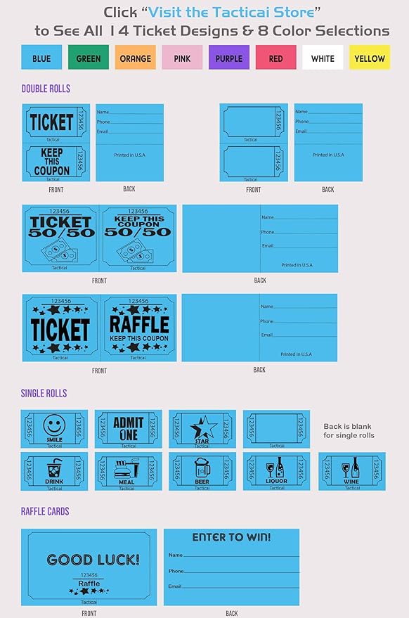 Tacticai 1000 Raffle Tickets, Liquor, Blue, Single Roll, Ticket for Events, Entry, Reward, Fundraiser & Prizes