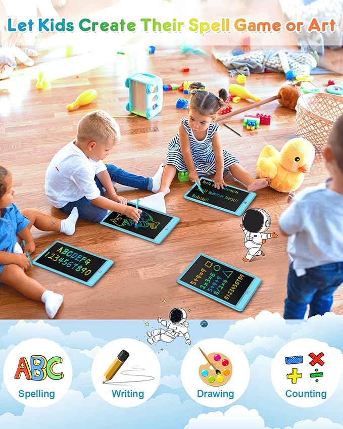 FLUESTON LCD Writing Tablet, Doodle Board Toys Gifts for 3-8 Year Old Girls Boys, 10 Inch Colorful Electronic Board Drawing Pad for Kids, Christmas Gifts for Toddler Educational Learning Travel, Blue