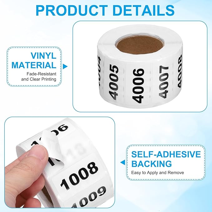 PATIKIL 0.8 x 1.6 Inch Inventory Number Sticker, 1 Roll 4001 to 5000 Consecutive Number Labels Self-Adhesive Labels Tag 1000 Stickers for Office Warehouse Numbering Classification, Black
