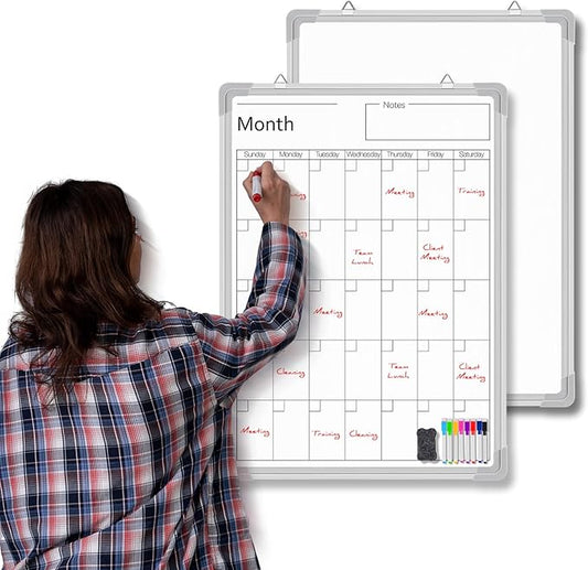 Lincia 24" x 18" Magnetic Vertical Monthly Dry Erase Calendar for Wall Undated Horizontal Dry Erase Calendar Planner Aluminum Frame Whiteboard for Home Office Projects Wall Fridge