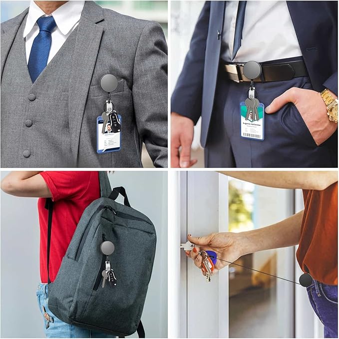 3 Pcs Heavy Duty Badge Reels Retractable Badge Holder, Selizo Metal Retractable Keychain Badge Reel ID with Belt Clip Key Ring for Key Name Card Holder